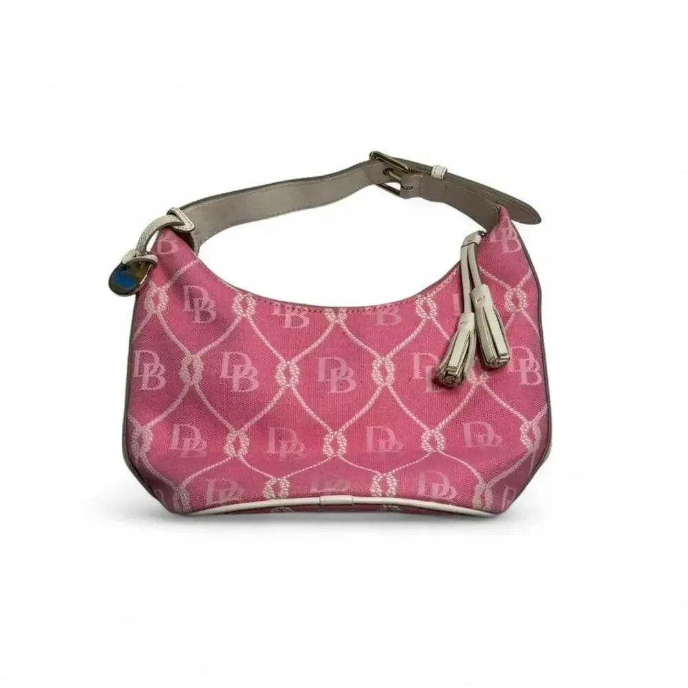 Dooney & Bourke Pink Logo Jacquard Shoulder Bag with Cream Trim